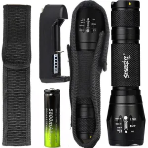 Zoomable T6 LED Flashlight Torch Super Bright 4000 Lumens Tactical Flashlight 18650 Battery Charger Holster Bicycle Light 40OT11